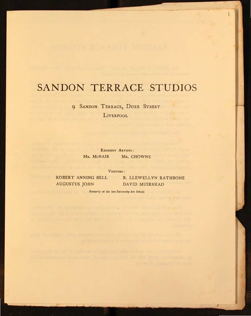Notice of establishment of the Sandon Terrace Studios
