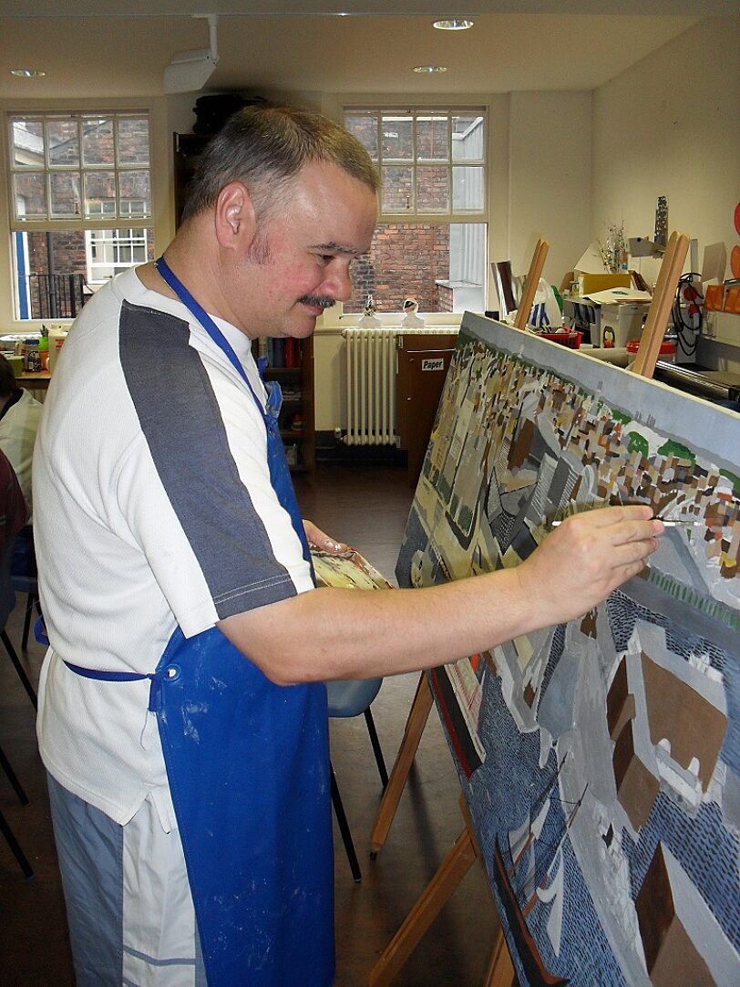Blue Room artist John Steele paints the Liverpool skyline
