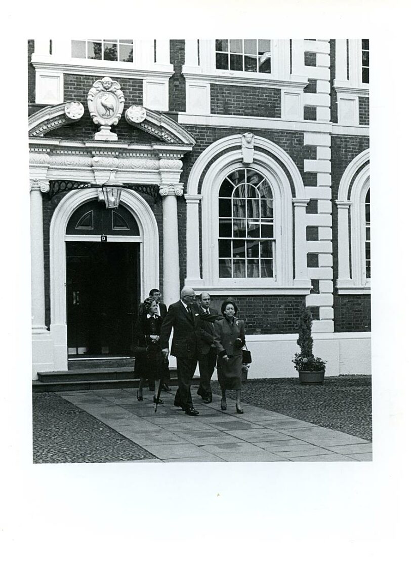 Princess Margaret leaving the Bluecoat