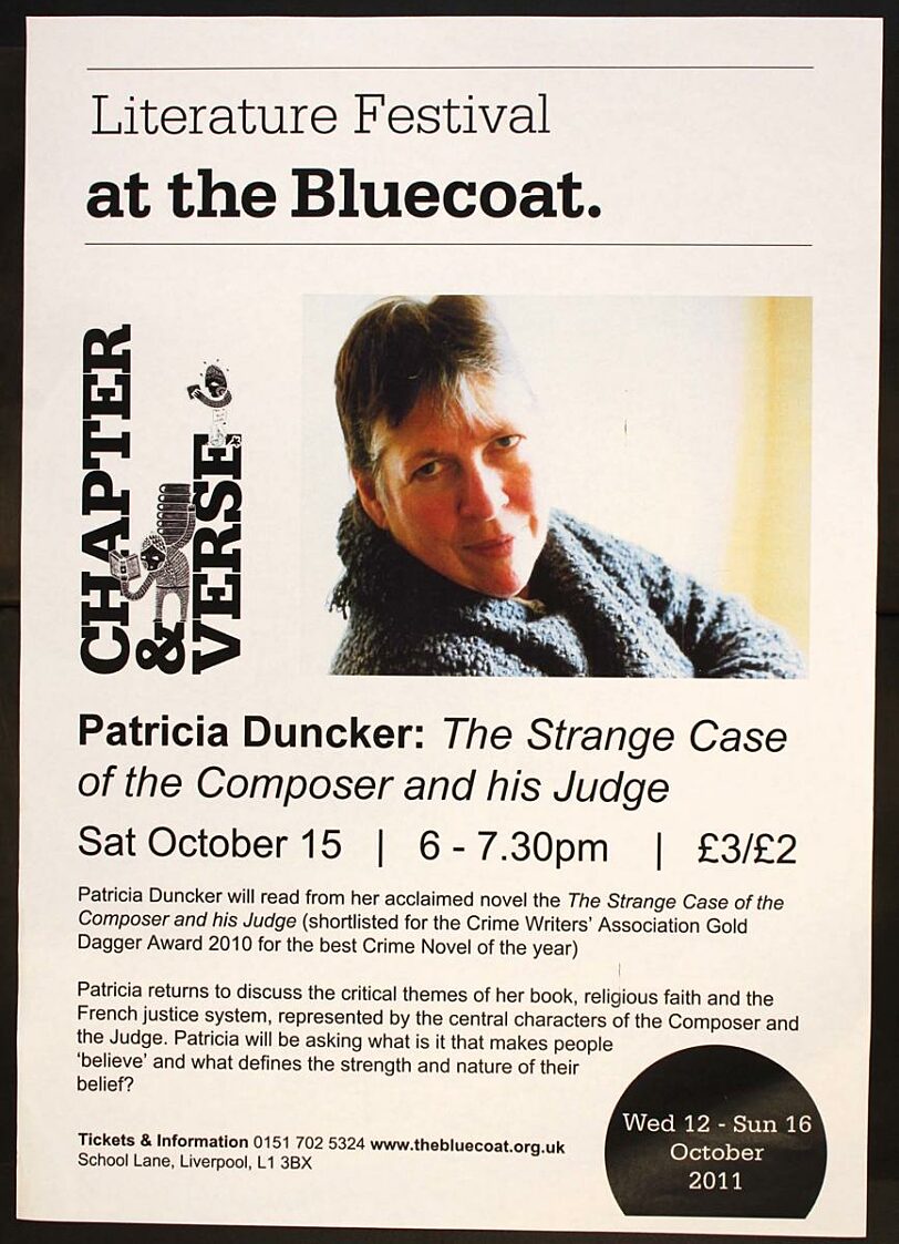 Poster for Patricia Duncker event at the Chapter & Verse literature festival