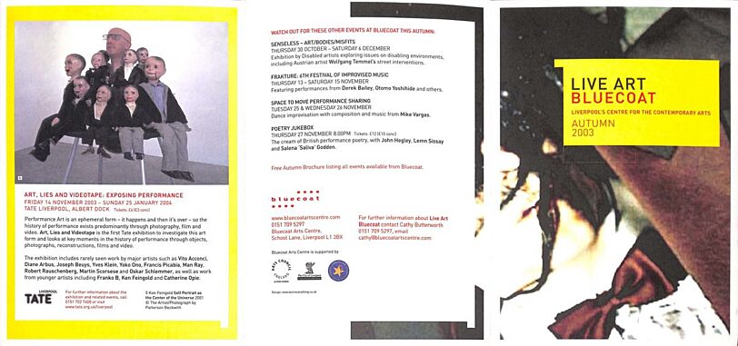 Autumn 2003 Live Art Bluecoat Events Brochure